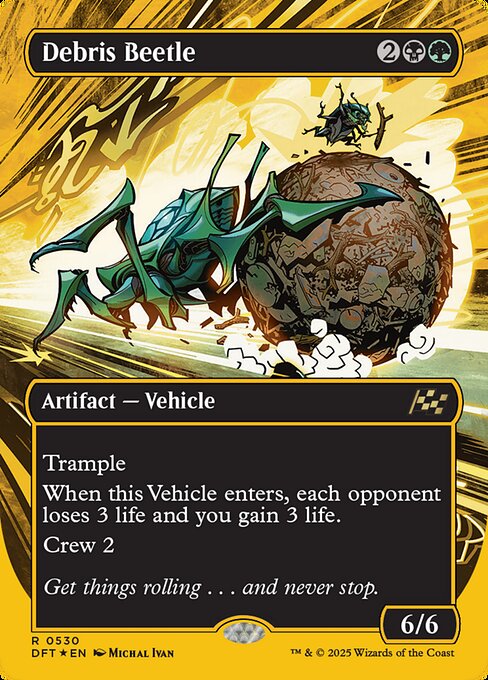 Trample
When this Vehicle enters, each opponent loses 3 life and you gain 3 life.
Crew 2