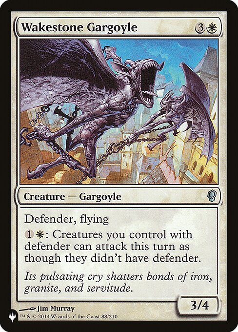 Defender, flying
{1}{W}: Creatures you control with defender can attack this turn as though they didn't have defender.