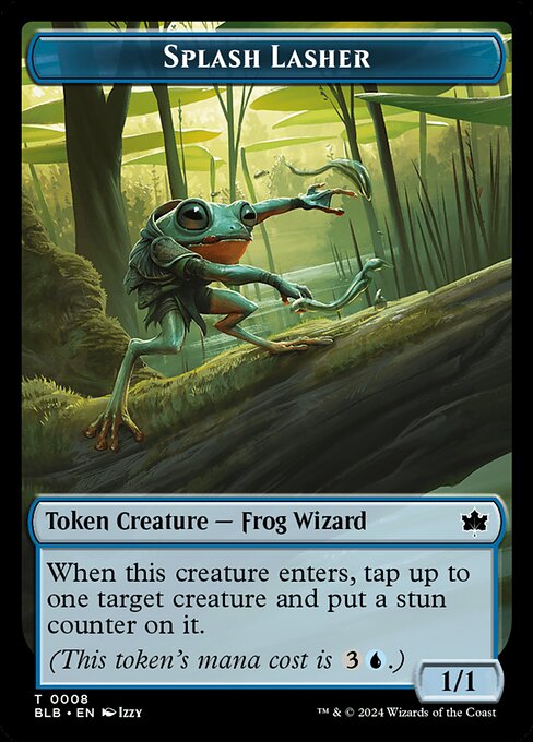When this creature enters, tap up to one target creature and put a stun counter on it.
(This token's mana cost is {3}{U}.)