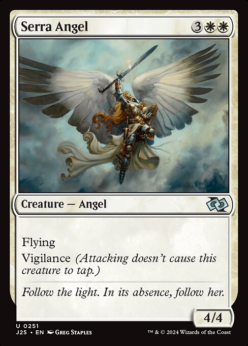 Flying
Vigilance (Attacking doesn't cause this creature to tap.)