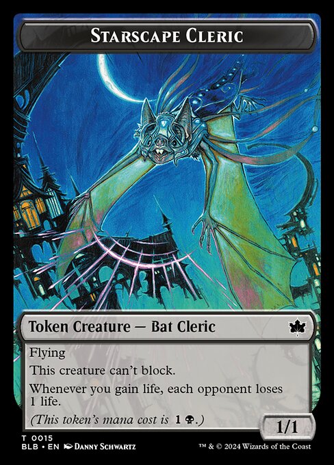 Flying
This creature can't block.
Whenever you gain life, each opponent loses 1 life.
(This token's mana cost is {1}{B}.)