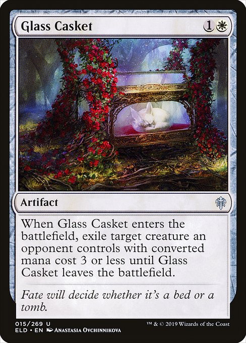 When Glass Casket enters the battlefield, exile target creature an opponent controls with mana value 3 or less until Glass Casket leaves the battlefield.