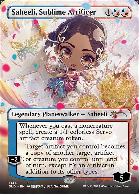 Whenever you cast a noncreature spell, create a 1/1 colorless Servo artifact creature token.
−2: Target artifact you control becomes a copy of another target artifact or creature you control until end of turn, except it's an artifact in addition to its other types.