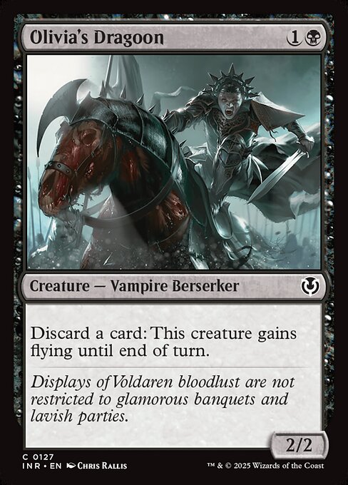 Discard a card: Olivia's Dragoon gains flying until end of turn.