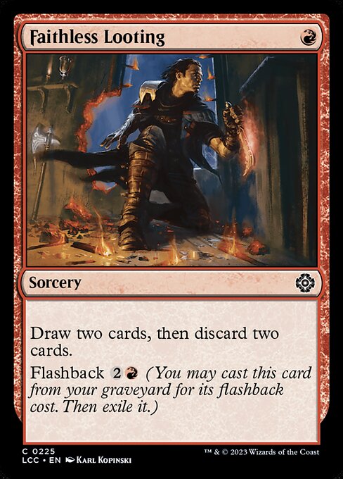 Draw two cards, then discard two cards.
Flashback {2}{R} (You may cast this card from your graveyard for its flashback cost. Then exile it.)