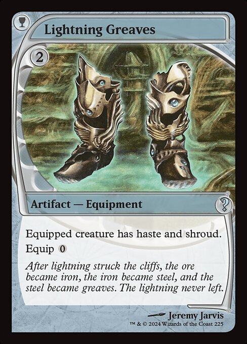 Equipped creature has haste and shroud. (It can't be the target of spells or abilities.)
Equip {0}