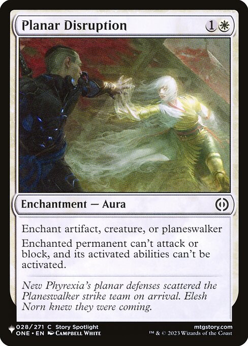 Enchant artifact, creature, or planeswalker
Enchanted permanent can't attack or block, and its activated abilities can't be activated.