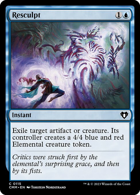 Exile target artifact or creature. Its controller creates a 4/4 blue and red Elemental creature token.