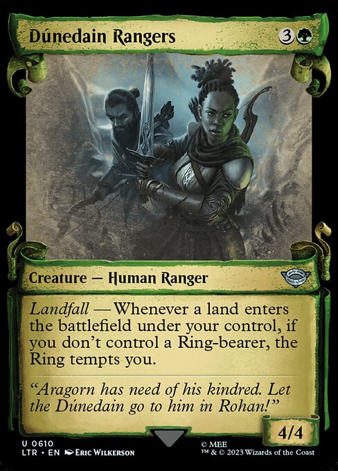 Landfall — Whenever a land enters the battlefield under your control, if you don't control a Ring-bearer, the Ring tempts you.