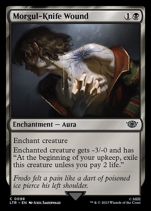 Enchant creature
Enchanted creature gets -3/-0 and has "At the beginning of your upkeep, exile this creature unless you pay 2 life."