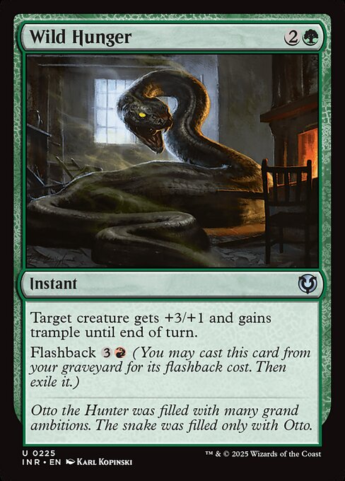 Target creature gets +3/+1 and gains trample until end of turn.
Flashback {3}{R} (You may cast this card from your graveyard for its flashback cost. Then exile it.)