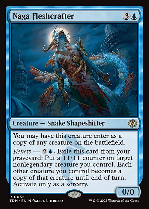 You may have this creature enter as a copy of any creature on the battlefield.
Renew — {2}{U}, Exile this card from your graveyard: Put a +1/+1 counter on target nonlegendary creature you control. Each other creature you control becomes a copy of that creature until end of turn. Activate only as a sorcery.