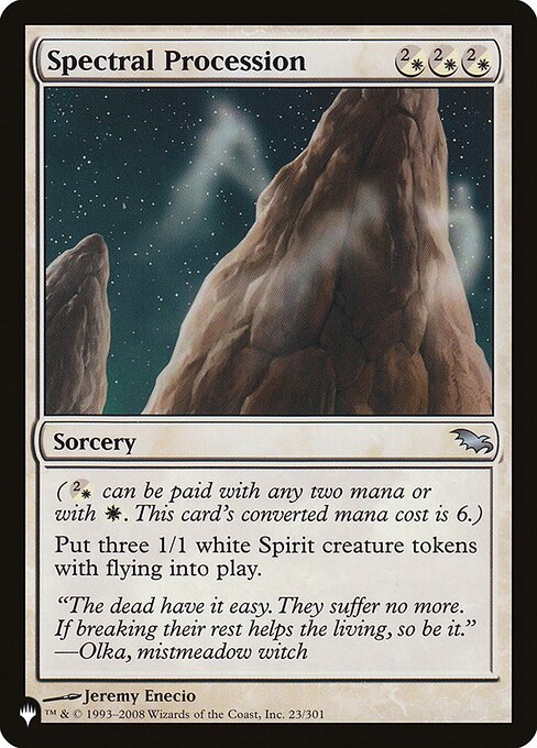 Create three 1/1 white Spirit creature tokens with flying.