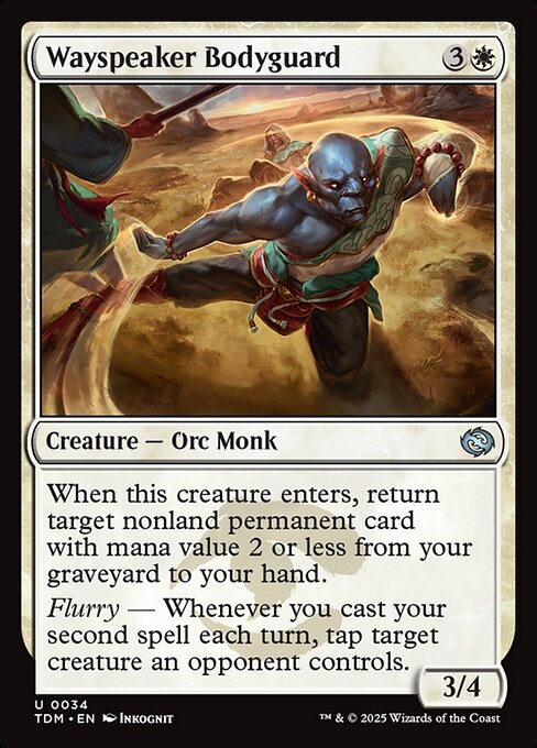 When this creature enters, return target nonland permanent card with mana value 2 or less from your graveyard to your hand.
Flurry — Whenever you cast your second spell each turn, tap target creature an opponent controls.