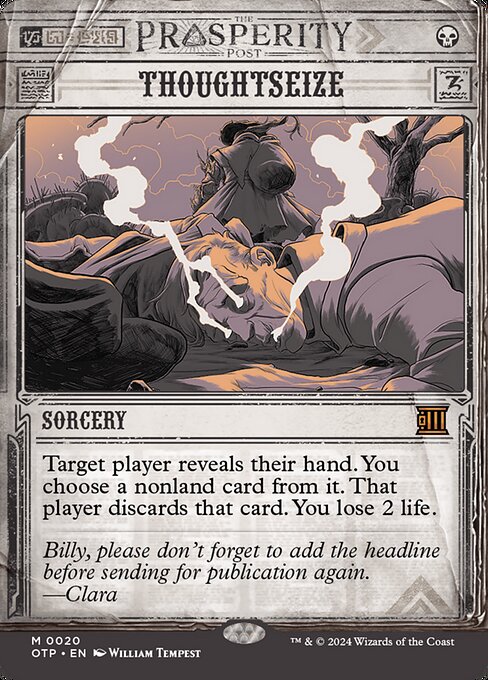 Target player reveals their hand. You choose a nonland card from it. That player discards that card. You lose 2 life.