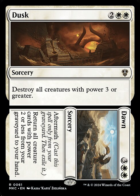 Destroy all creatures with power 3 or greater. Aftermath (Cast this spell only from your graveyard. Then exile it.)
Return all creature cards with power 2 or less from your graveyard to your hand.