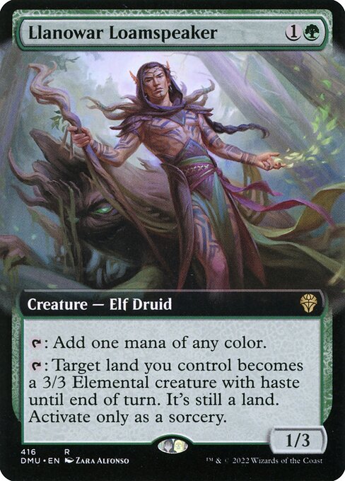 {T}: Add one mana of any color.
{T}: Target land you control becomes a 3/3 Elemental creature with haste until end of turn. It's still a land. Activate only as a sorcery.