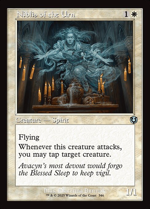Flying
Whenever Niblis of the Urn attacks, you may tap target creature.