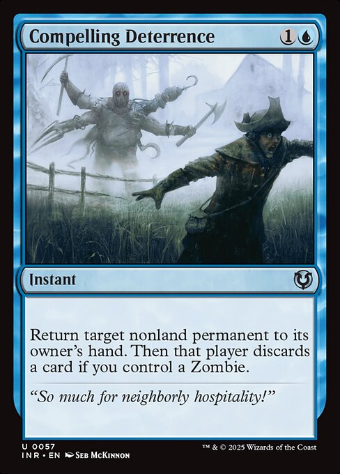 Return target nonland permanent to its owner's hand. Then that player discards a card if you control a Zombie.
