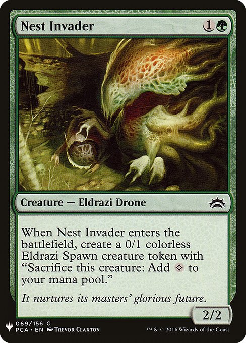 When Nest Invader enters, create a 0/1 colorless Eldrazi Spawn creature token. It has "Sacrifice this creature: Add {C}."