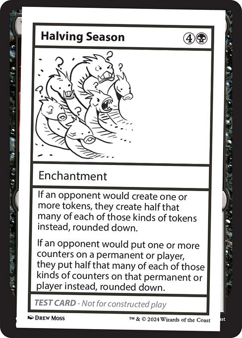 If an opponent would create one or more tokens, they create half that many of each of those kinds of tokens instead, rounded down.
If an opponent would put one or more counters on a permanent or player, they put half that many of each of those kinds of counters on that permanent or player instead, rounded down.