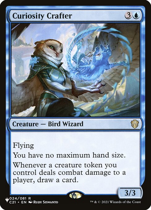 Flying
You have no maximum hand size.
Whenever a creature token you control deals combat damage to a player, draw a card.