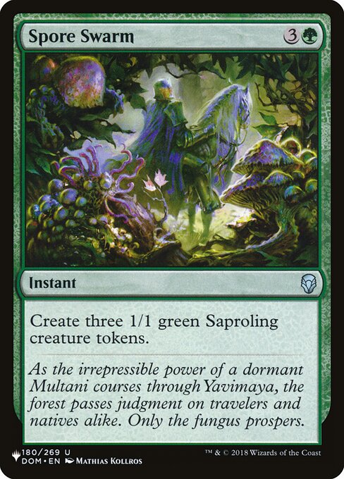 Create three 1/1 green Saproling creature tokens.