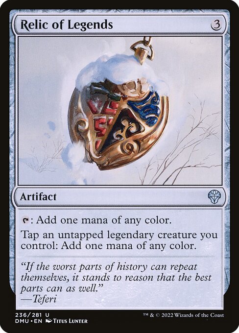 {T}: Add one mana of any color.
Tap an untapped legendary creature you control: Add one mana of any color.