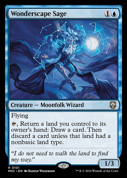 Flying
{T}, Return a land you control to its owner's hand: Draw a card. Then discard a card unless that land had a nonbasic land type.