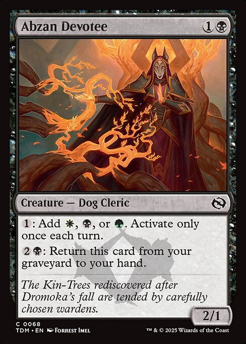 {1}: Add {W}, {B}, or {G}. Activate only once each turn.
{2}{B}: Return this card from your graveyard to your hand.