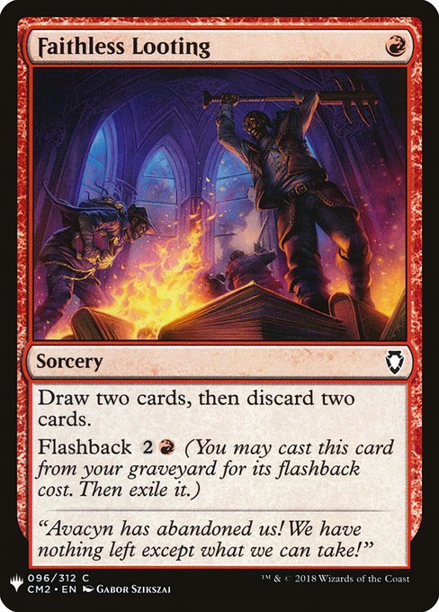 Draw two cards, then discard two cards.
Flashback {2}{R} (You may cast this card from your graveyard for its flashback cost. Then exile it.)