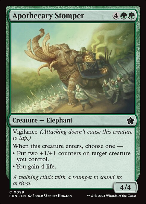Vigilance (Attacking doesn't cause this creature to tap.)
When this creature enters, choose one —
• Put two +1/+1 counters on target creature you control.
• You gain 4 life.