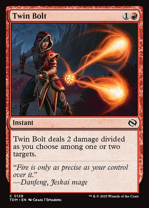 Twin Bolt deals 2 damage divided as you choose among one or two targets.