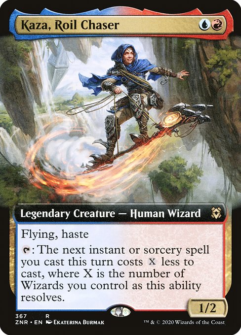 Flying, haste
{T}: The next instant or sorcery spell you cast this turn costs {X} less to cast, where X is the number of Wizards you control as this ability resolves.