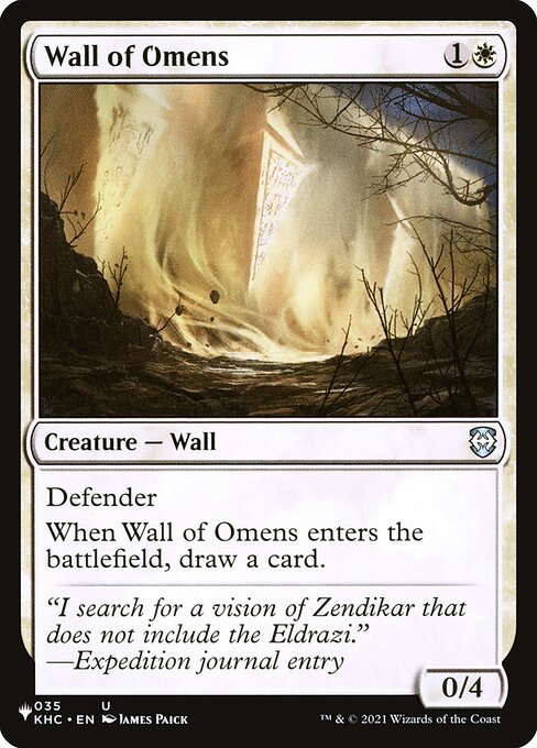 Defender
When Wall of Omens enters, draw a card.