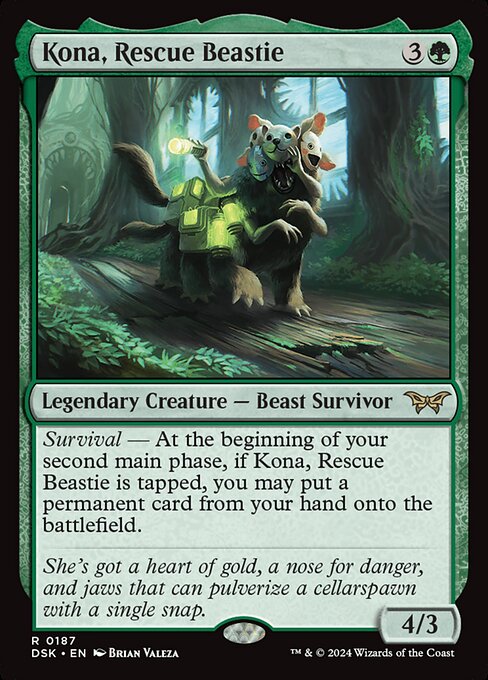 Survival — At the beginning of your second main phase, if Kona, Rescue Beastie is tapped, you may put a permanent card from your hand onto the battlefield.