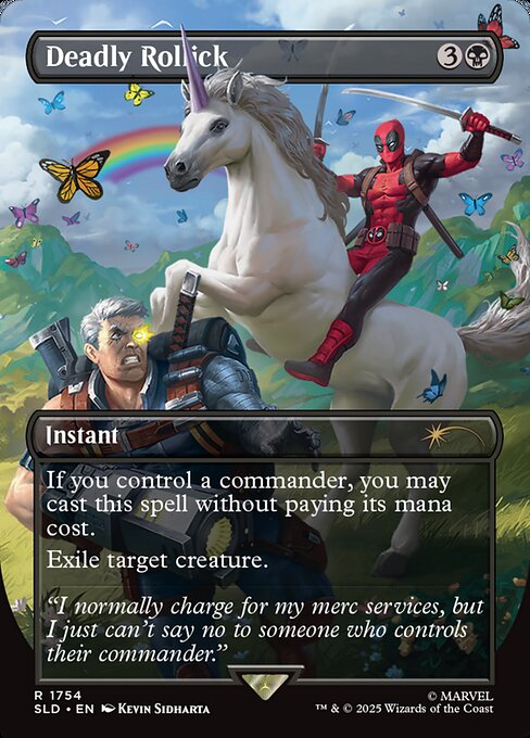 If you control a commander, you may cast this spell without paying its mana cost.
Exile target creature.