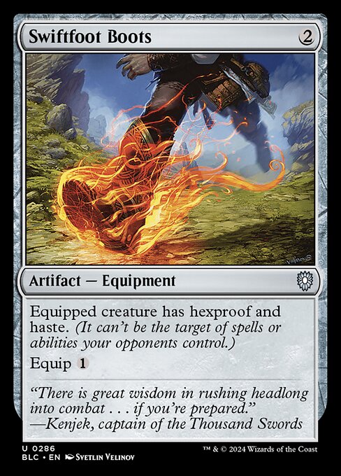 Equipped creature has hexproof and haste. (It can't be the target of spells or abilities your opponents control.)
Equip {1}