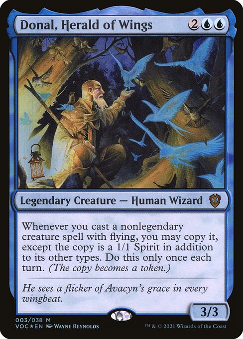 Whenever you cast a nonlegendary creature spell with flying, you may copy it, except the copy is a 1/1 Spirit in addition to its other types. Do this only once each turn. (The copy becomes a token.)