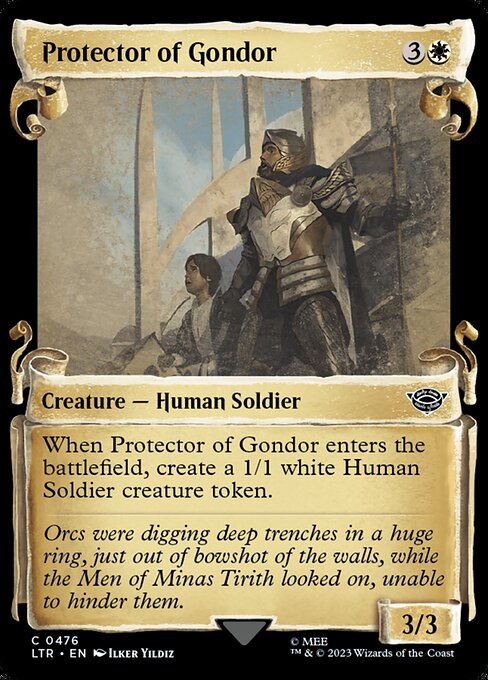 When Protector of Gondor enters the battlefield, create a 1/1 white Human Soldier creature token.