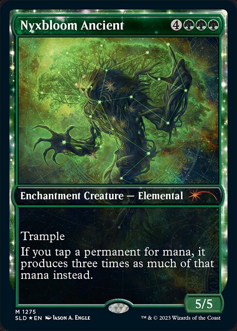 Trample
If you tap a permanent for mana, it produces three times as much of that mana instead.