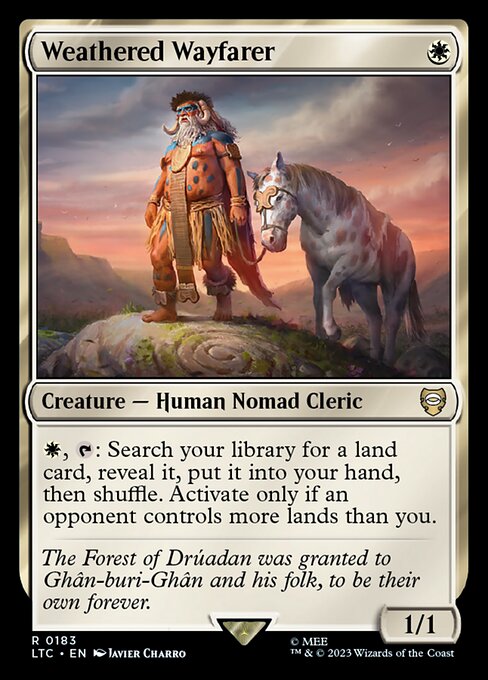 {W}, {T}: Search your library for a land card, reveal it, put it into your hand, then shuffle. Activate only if an opponent controls more lands than you.