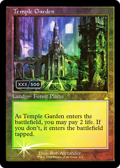 ({T}: Add {G} or {W}.)
As Temple Garden enters the battlefield, you may pay 2 life. If you don't, it enters the battlefield tapped.