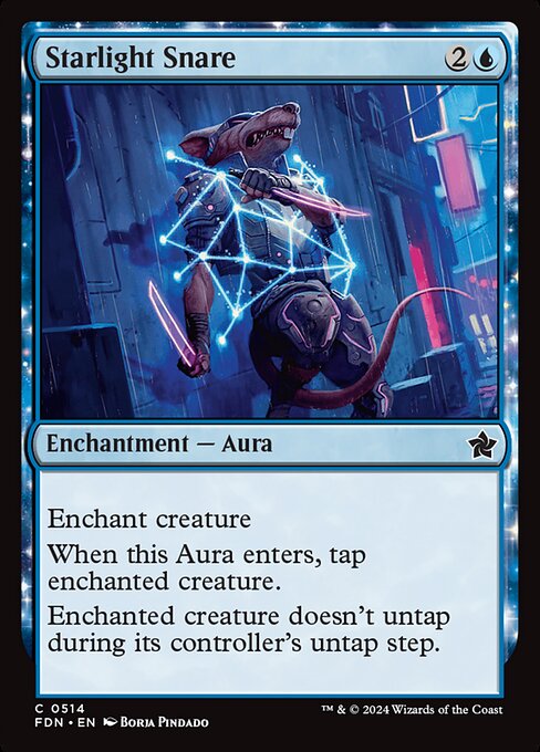 Enchant creature
When Starlight Snare enters, tap enchanted creature.
Enchanted creature doesn't untap during its controller's untap step.
