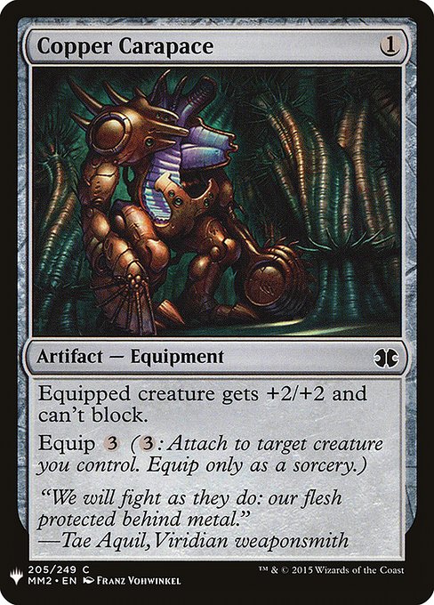 Equipped creature gets +2/+2 and can't block.
Equip {3} ({3}: Attach to target creature you control. Equip only as a sorcery.)