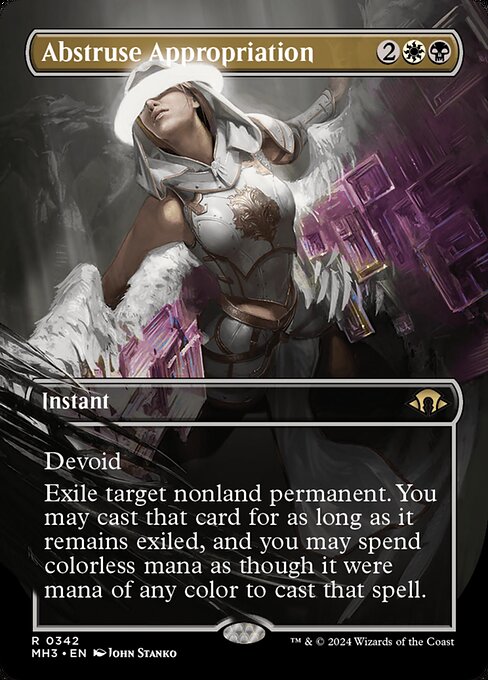 Devoid (This card has no color.)
Exile target nonland permanent. You may cast that card for as long as it remains exiled, and you may spend colorless mana as though it were mana of any color to cast that spell.