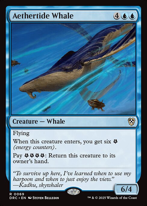 Flying
When this creature enters, you get six {E} (energy counters).
Pay {E}{E}{E}{E}: Return this creature to its owner's hand.