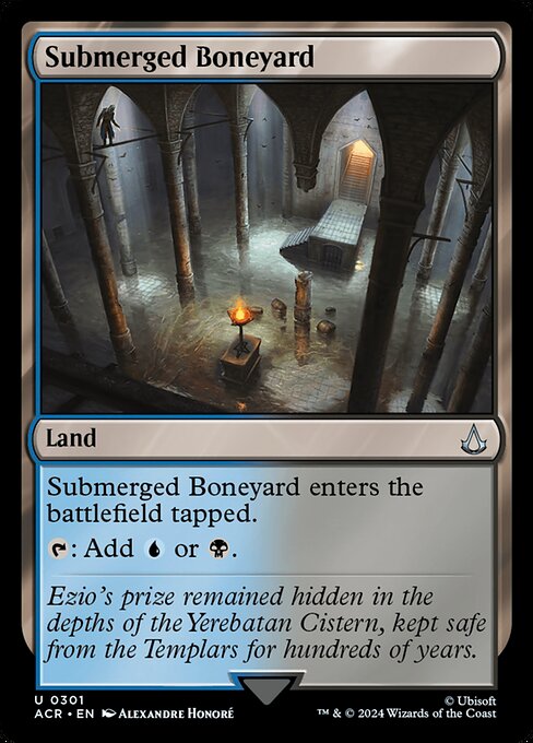 Submerged Boneyard enters the battlefield tapped.
{T}: Add {U} or {B}.