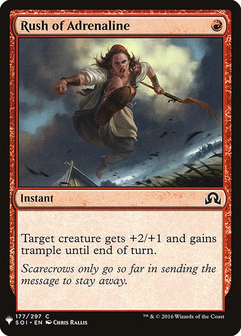 Target creature gets +2/+1 and gains trample until end of turn.
