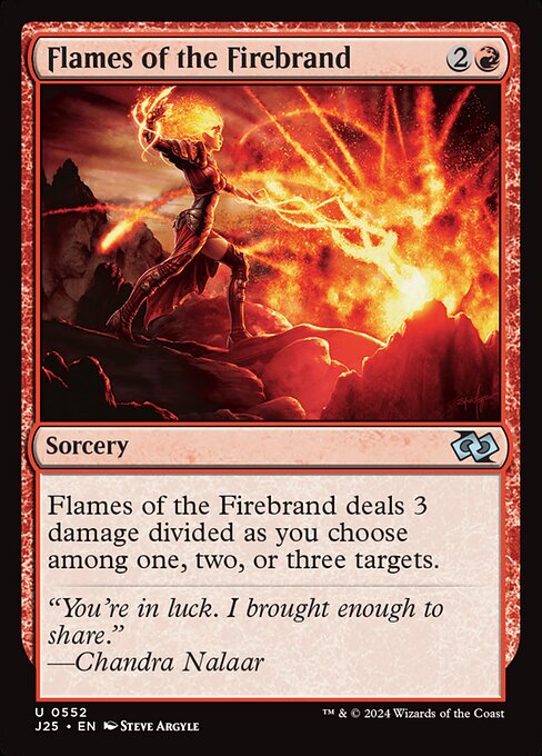 Flames of the Firebrand deals 3 damage divided as you choose among one, two, or three targets.